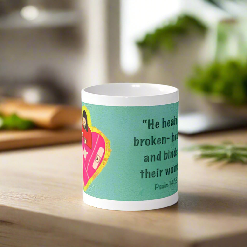 He heals the broken-hearted Mug
